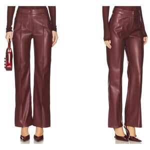 NWT SELMACILEK faux Leather Slit Detailed Pant Burgundy size S $378 msrp